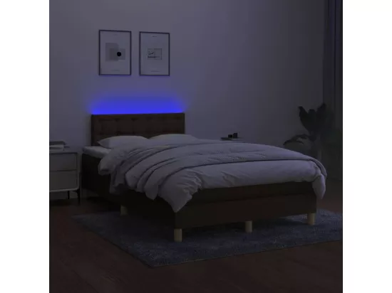 Sommier tapissier matelas et LED Marron foncé 120x200 cm Tissu