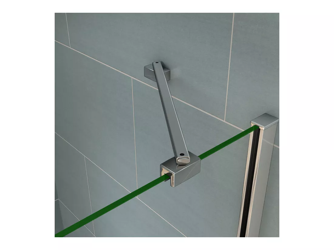 Paroi de douche fixe à l'italienne avec retour pivotant 90+40x200cm, charnières, avec barre de fixation d'angle 45cm