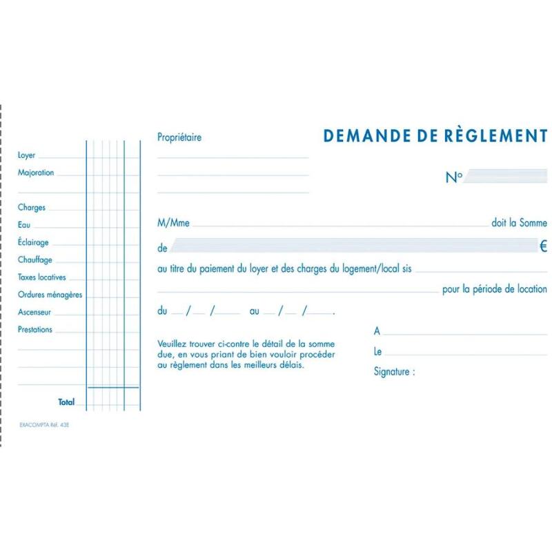 Manifold Quittances de loyer 12,5x21cm 50 feuillets tripli autocopiants