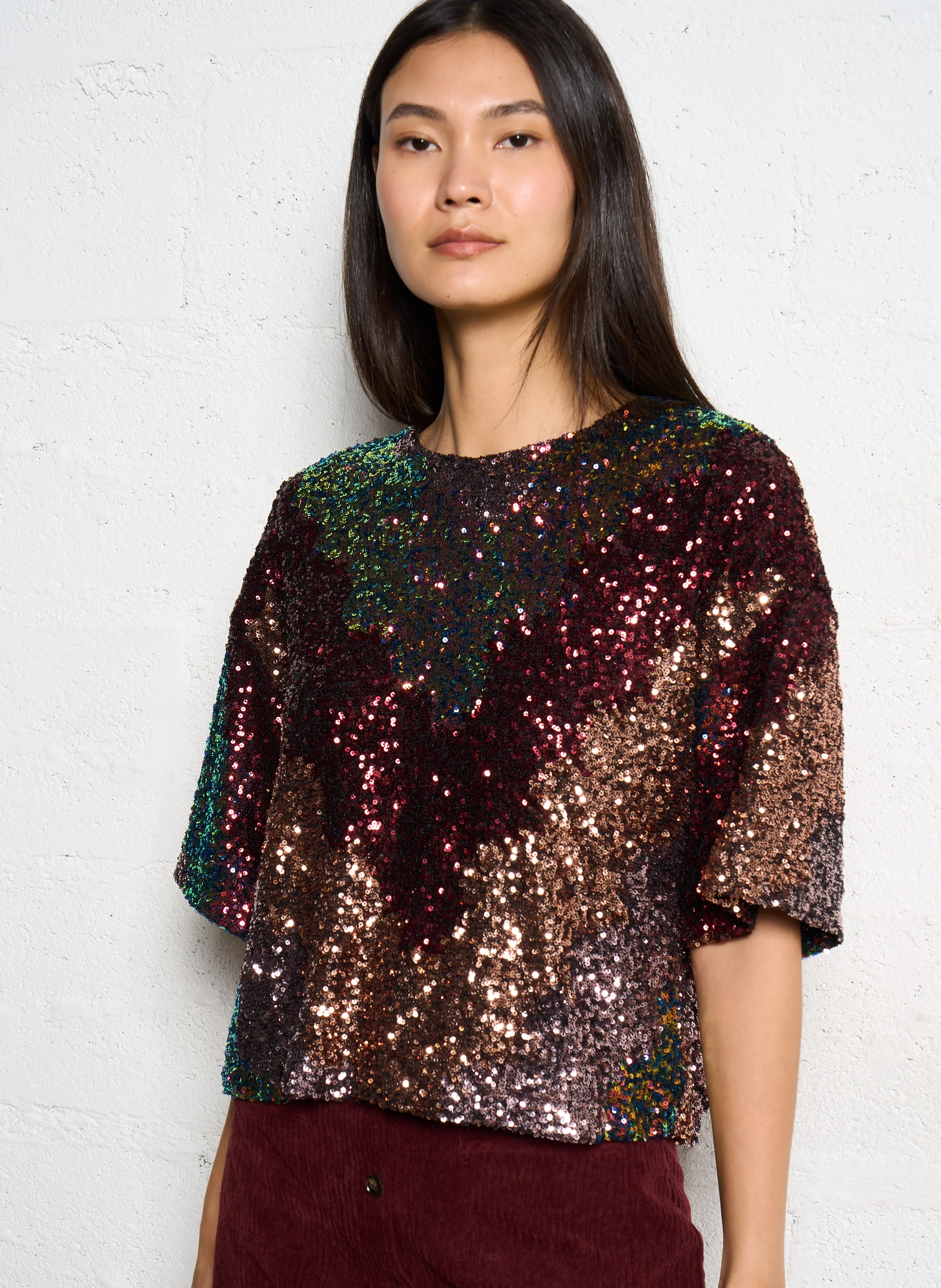 Top col rond à sequins | Multicolore