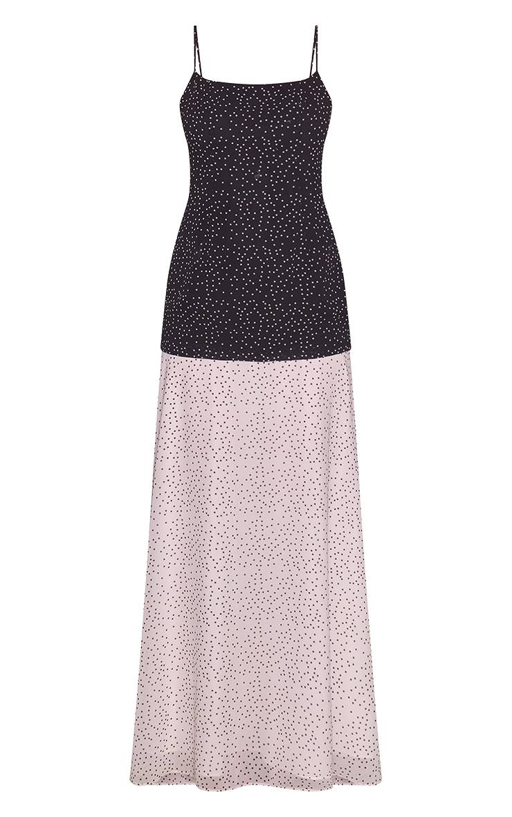 Noir Robe Longue À Bretelles À Pois Contrastés