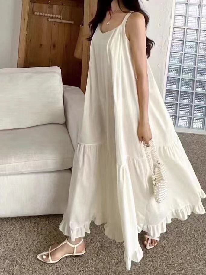 Rred - Mouwloze effen maxi-zonnejurk