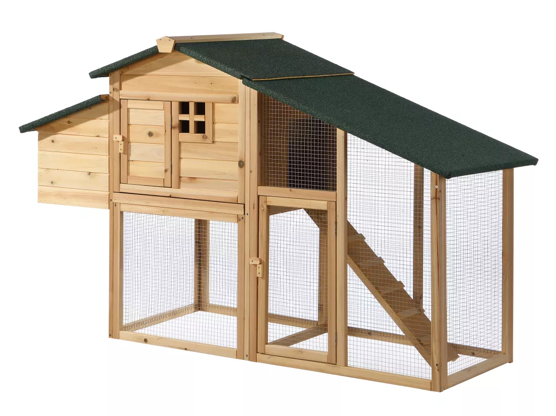 Poulailler en bois avec enclos - 4 poules - L. 173 x P. 64 x H. 108 cm - Naturel - LEVAS
