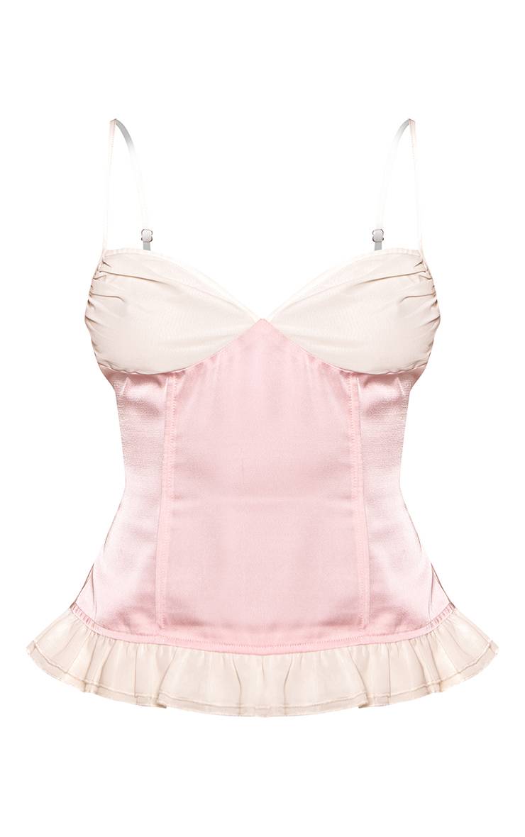 Crème Top Rose Satin Avec Détail Buste En Mousseline Contrastée