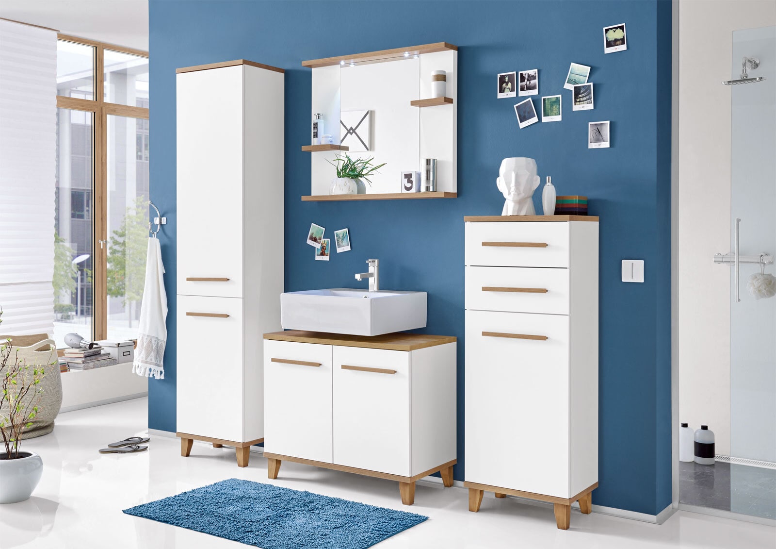 Hochschrank South Weiß/Riviera Eiche hell Nachbildung ca. 45 x 198 x 30 cm
