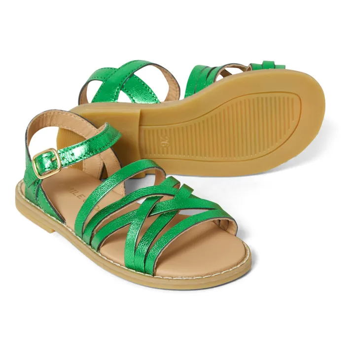 Emile et Ida Sandales Cuir Tresse | Vert