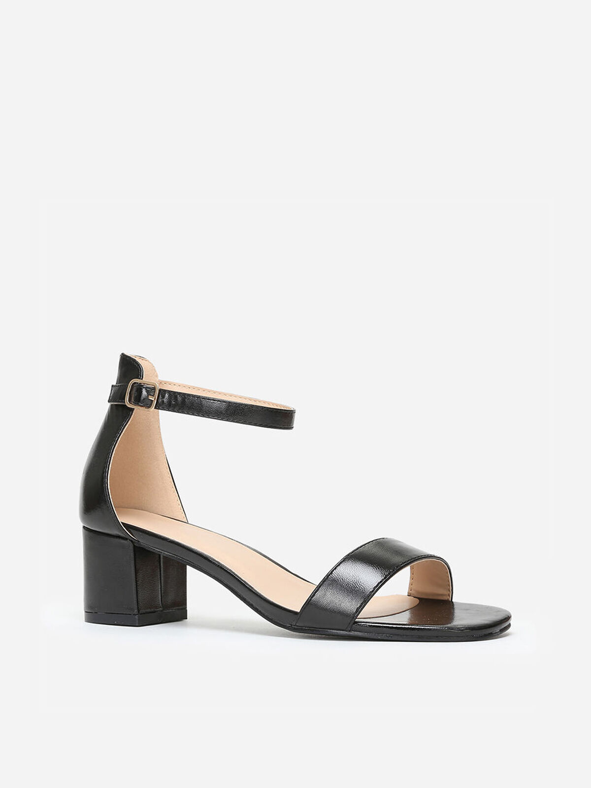 Sandales en simili à petit talon- Noir