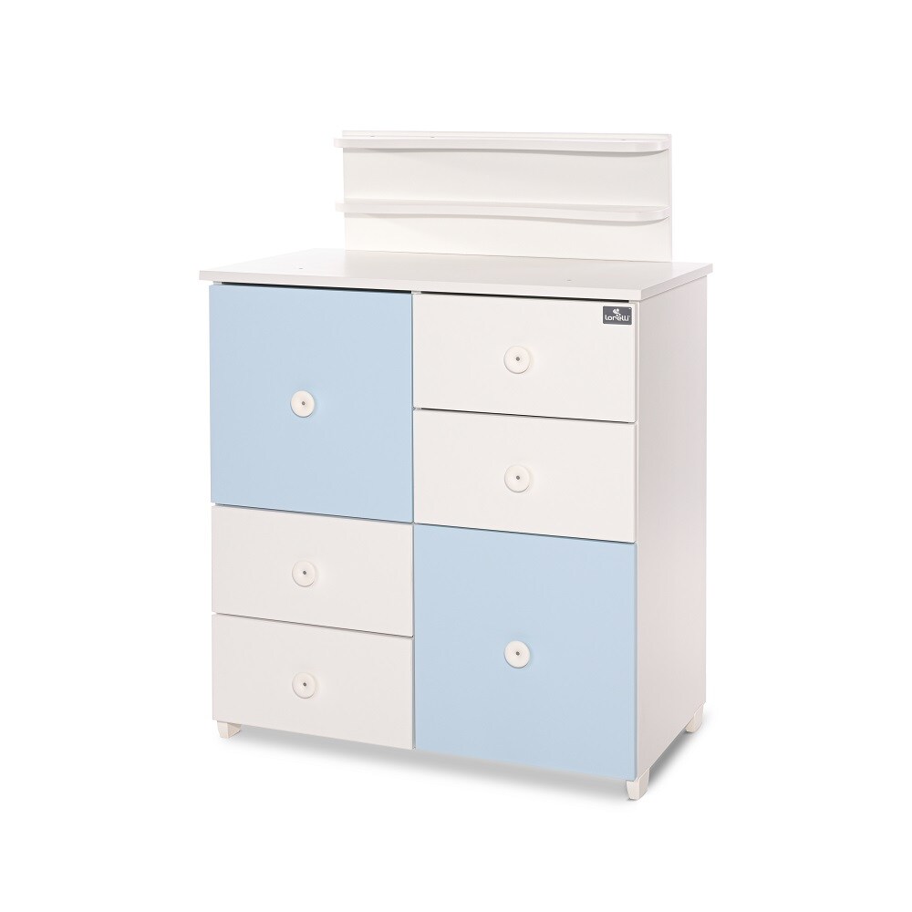 Lorelli Kommode Cupboard 83 x 71 x 96 cm, 4 Schubladen, 2 Türen mit Regalboden weiß blau
