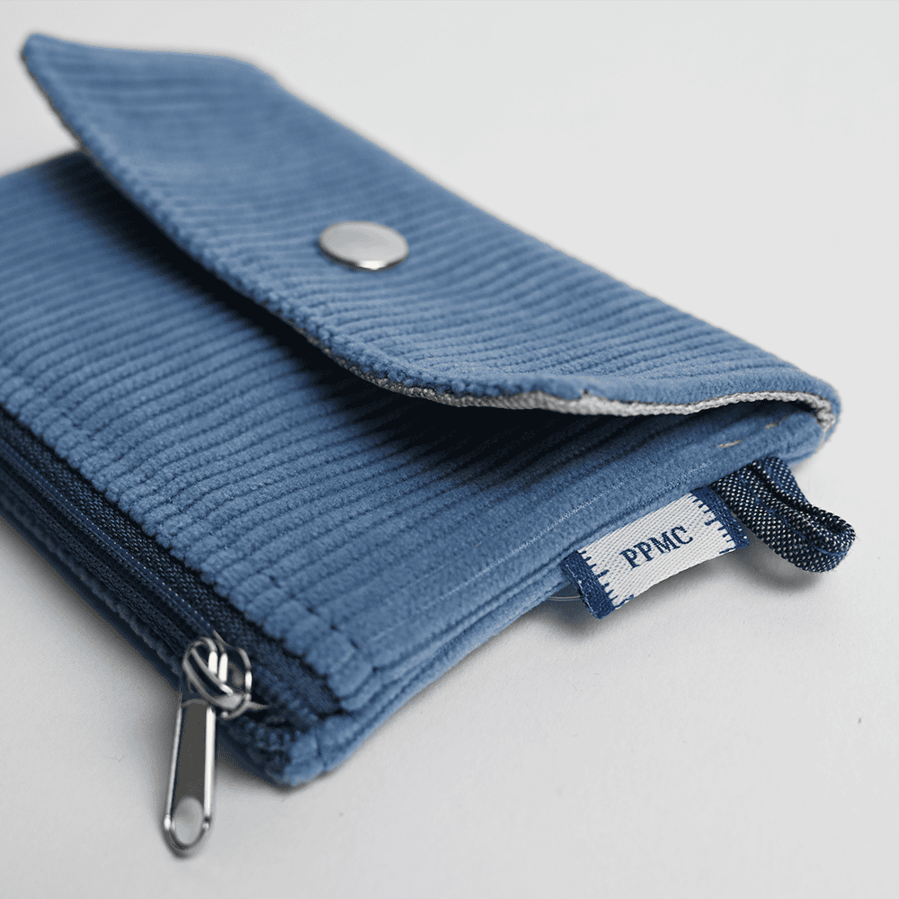 Mini Pochette Porte-Monnaie Velours Côtelé Bleu Azur