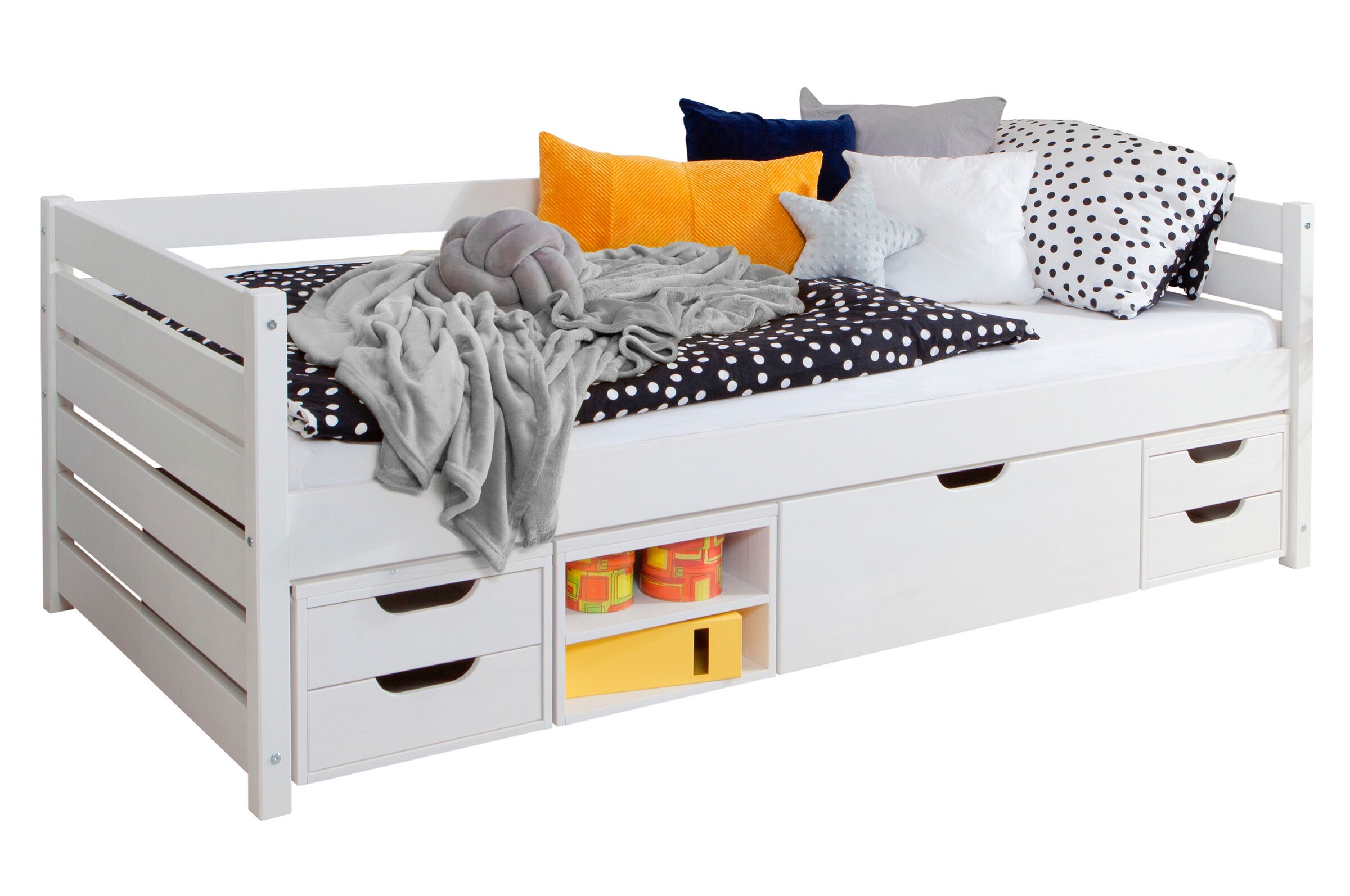 Ticaa Sofabett Naomi inkl. Funktionsschubkästen, 90x200 Weiß