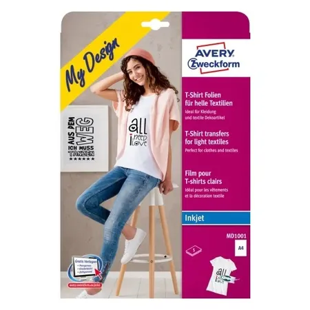 Avery Zweckform MD1001 Transferfolien für helle Textilien, 5 Bogen