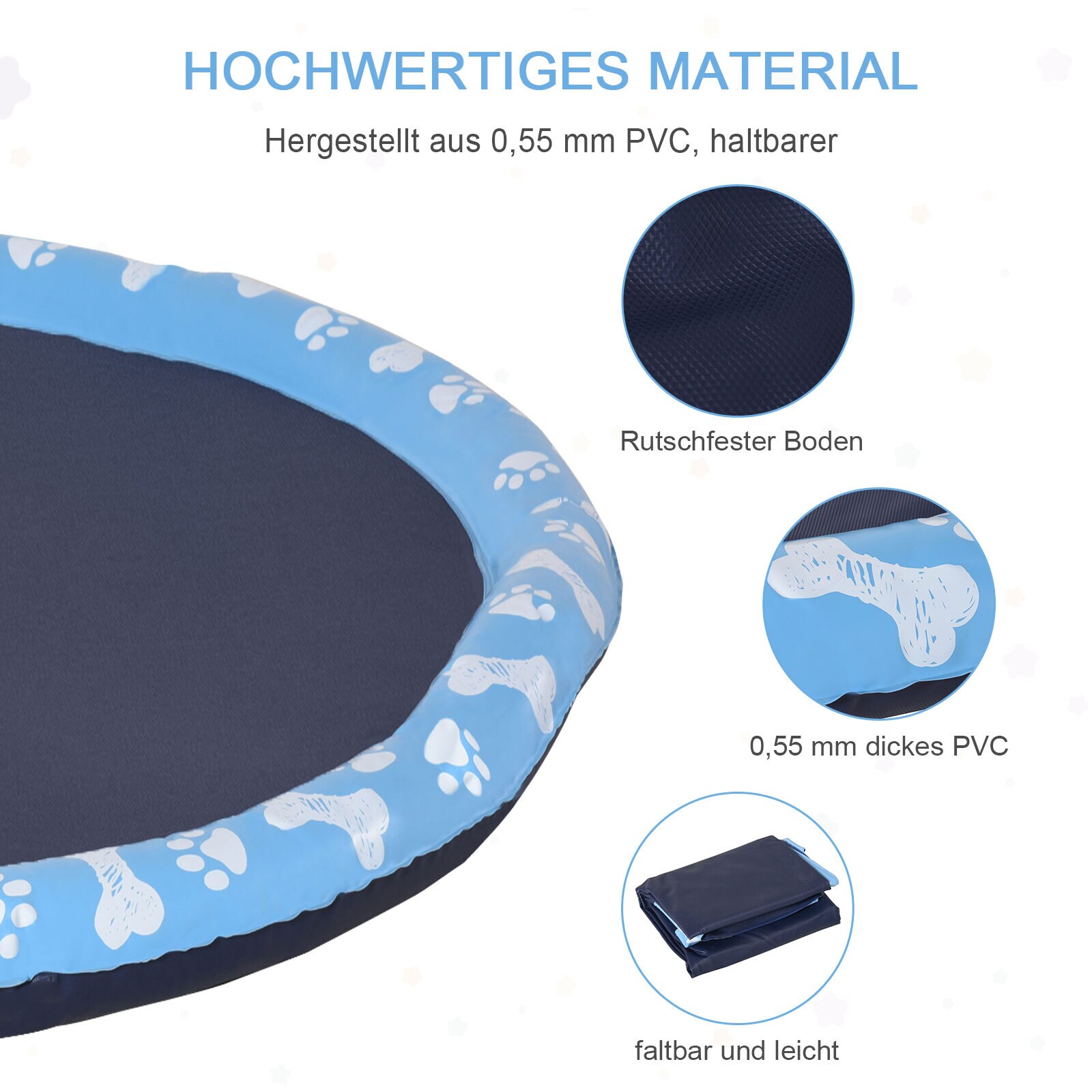PawHut Hunde-Planschbecken faltbar für leichten Transport blau Ø150 cm