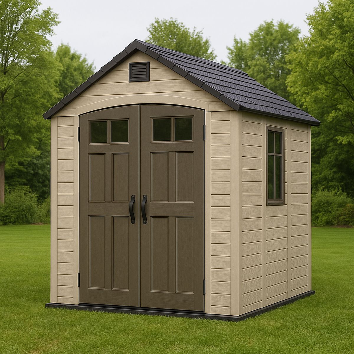 Kunststoff-Gartenhaus beige/braun, Polypropylen, 200x220x250 cm, mit Fenstern und Türgriff, selbstmontage