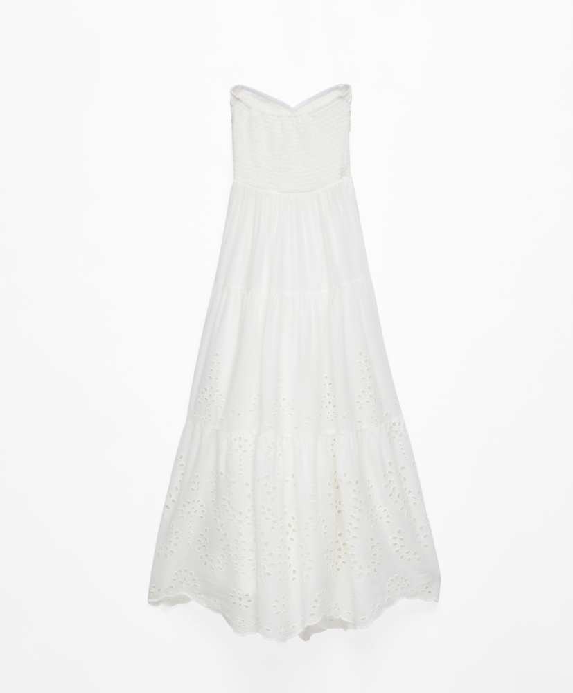 Vestido longo, 100% algodão, bordado suíço.