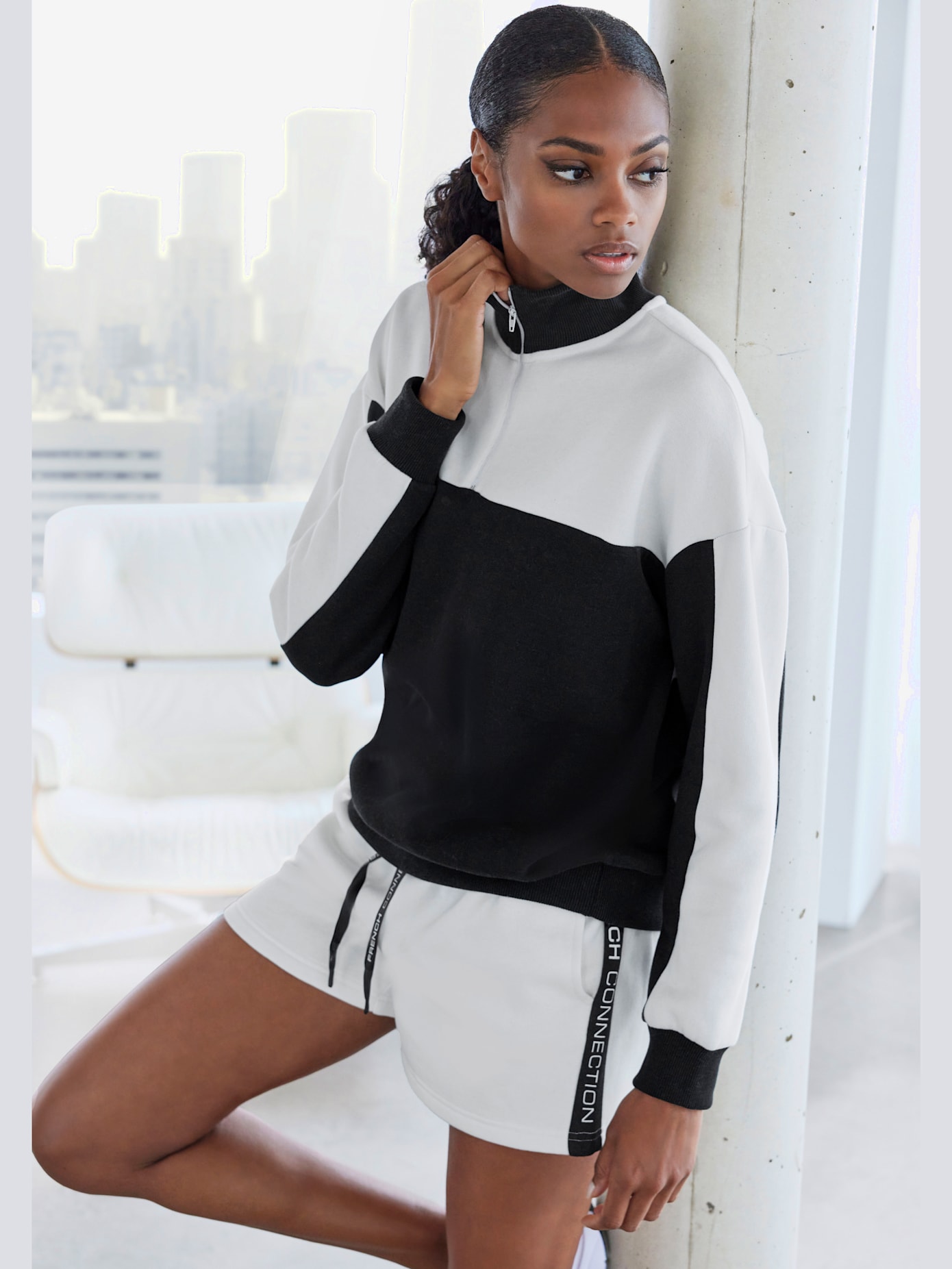 Sweat-shirt pull camionneur avec col montant