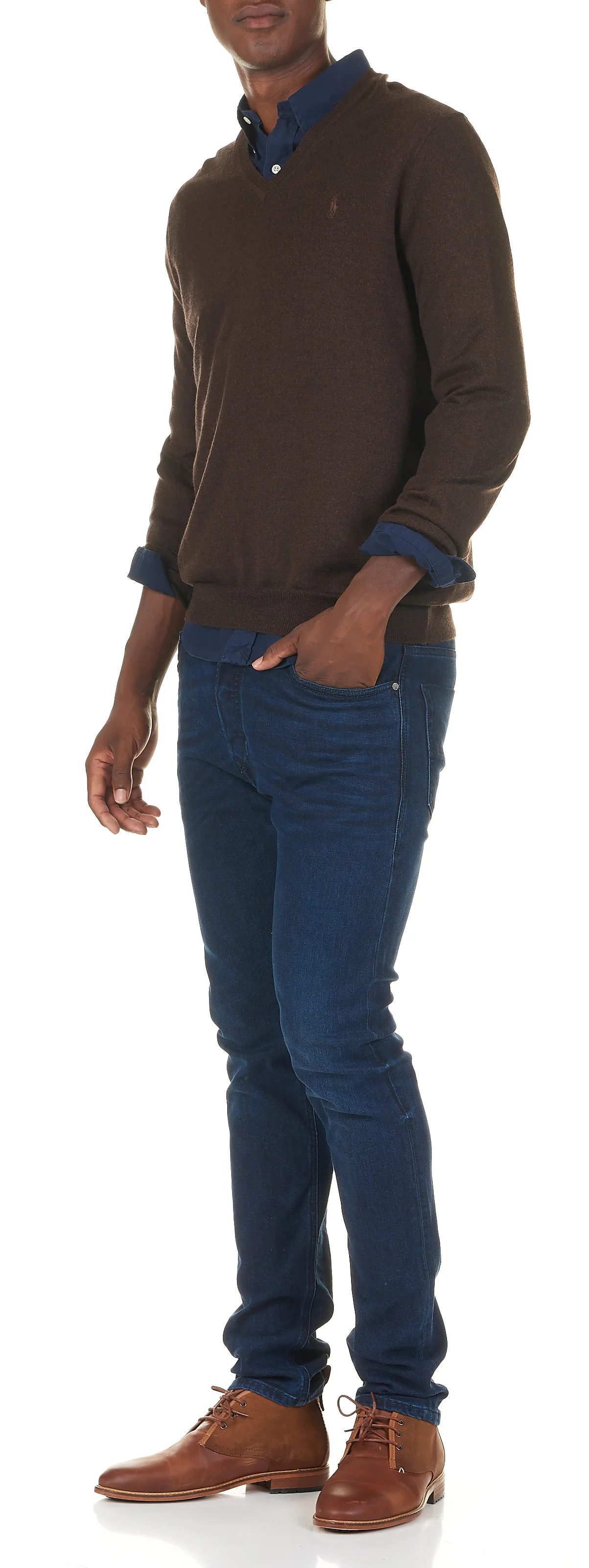 Chemise col américain slim-fit en coton | Bleu