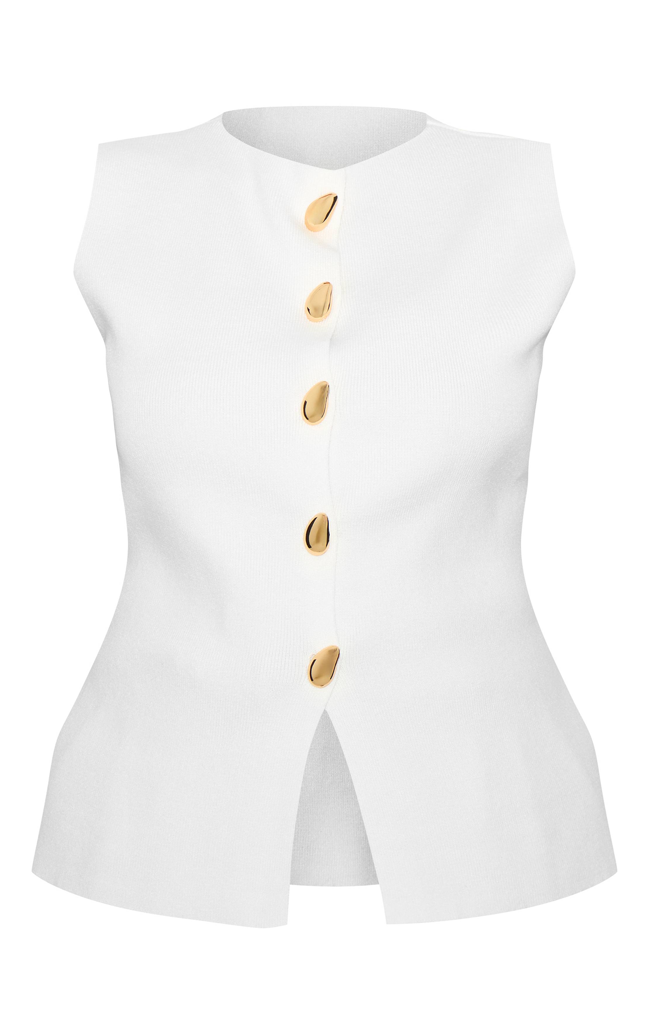 Crème Gilet Grande Taille En Maille Compacte Boutonné