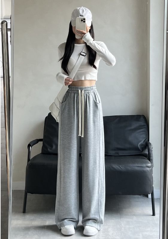evanesce - High Rise Wide Leg Plain Sweatpants