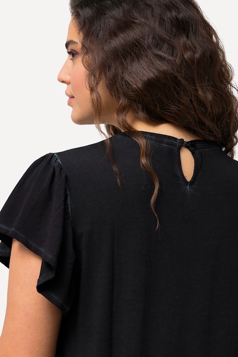 T-Shirt, Zierfalten, A-Linie, V-Ausschnitt, Halbarm