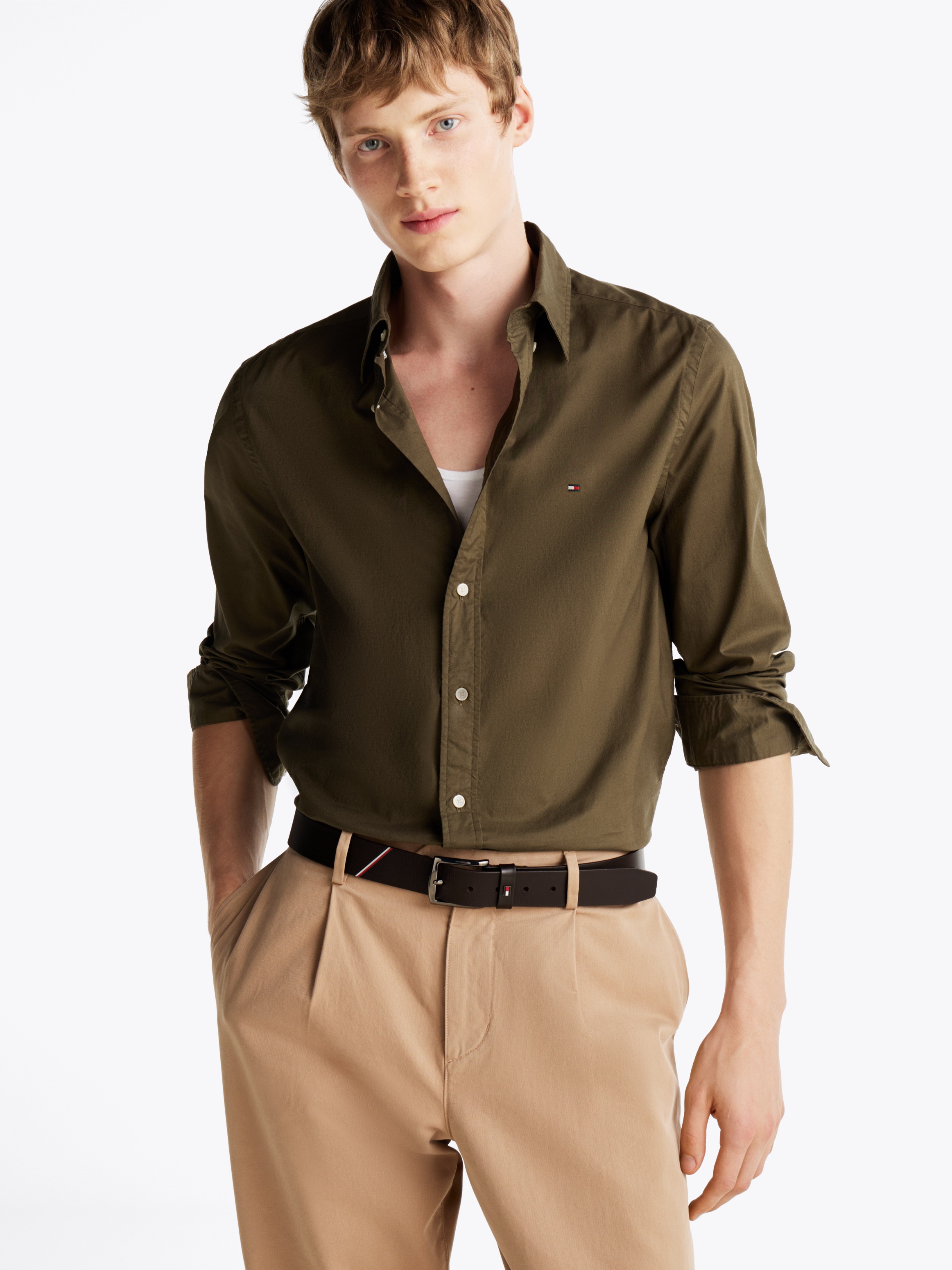 Tommy Hilfiger Businesshemd »FLEX POPLIN SOLID Regular Fit SHIRT mit Button-down und Rückenfalte«, unifarben, klassisch, regular fit, Baumwolle, Kragen