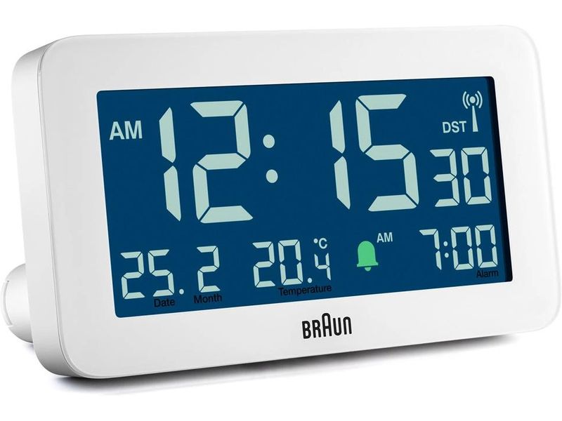 Braun Digitalwecker BC10W-DCF Weiss Digitaler Wecker mit Funksteuerung, Temperaturanzeige und Schlummerfunktion