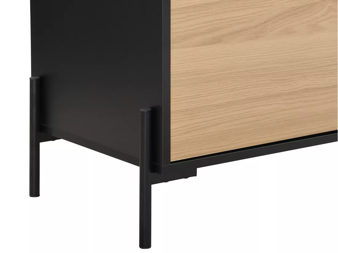 Meuble TV avec 2 portes, 1 tiroir et 1 niche - Noir et naturel clair - GLARODI