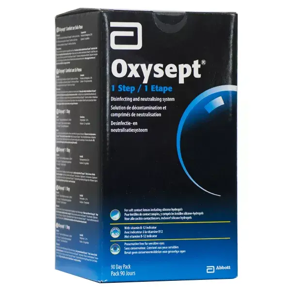 Abbott Oxysept Solução de Descontaminação e Neutralização em 1 Etapa para Lentes de Contato Gelatinosas, Embalagem com 90 Unidades