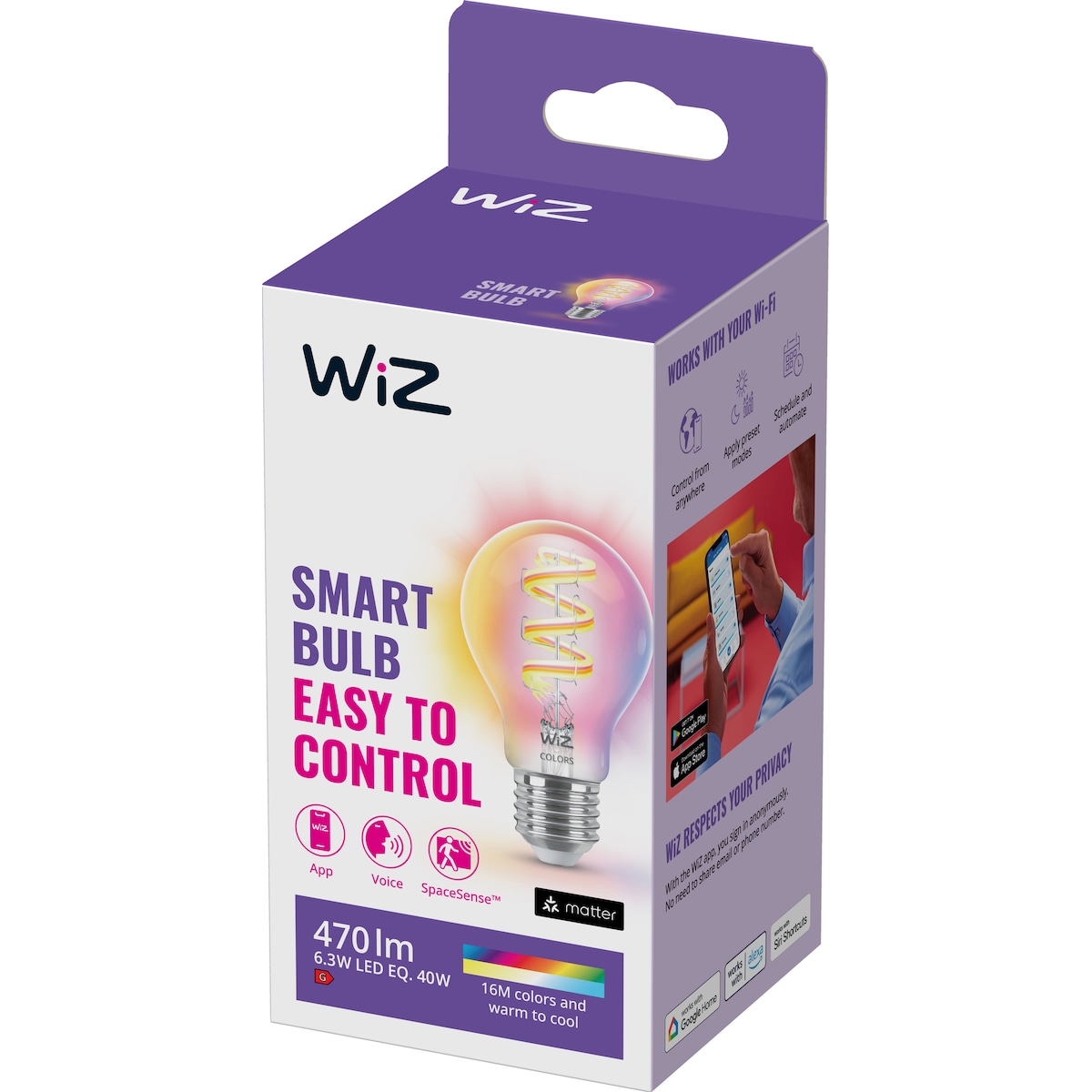 Wiz Connected Full Colour Wi-Fi BLE LED pære 6,3W E27