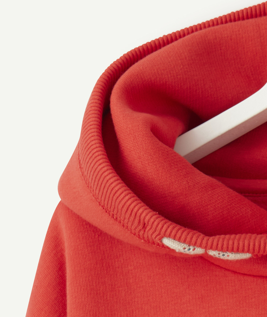 SWEAT À CAPUCHE GARÇON EN FIBRES RECYCLÉES ROUGE AVEC CORDONS