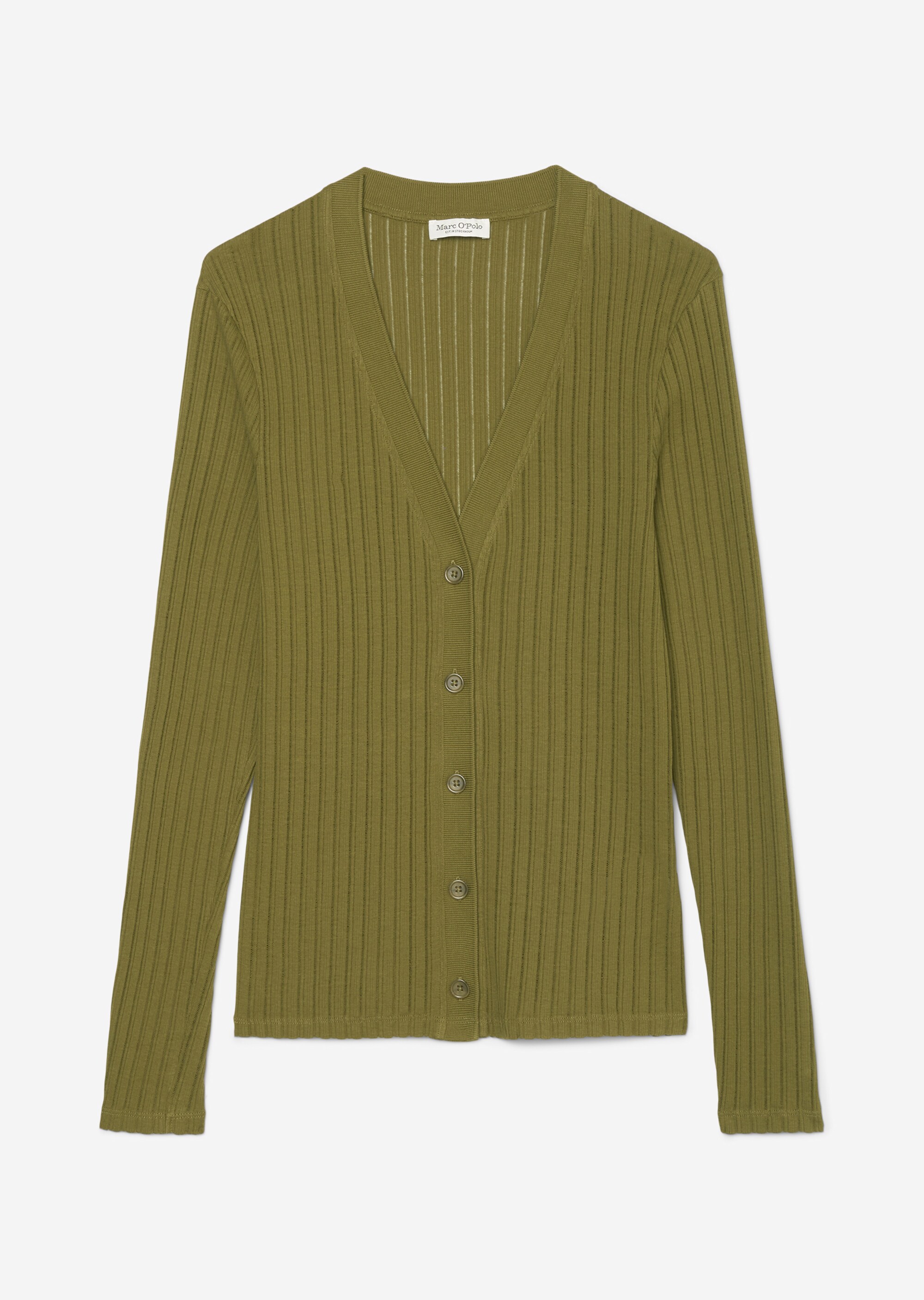 Pointelle-Jersey-V-Neck-Cardigan aus reiner Bio-Baumwolle