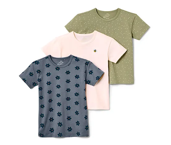 3 Kinder-T-Shirts, blau, rosa und grün