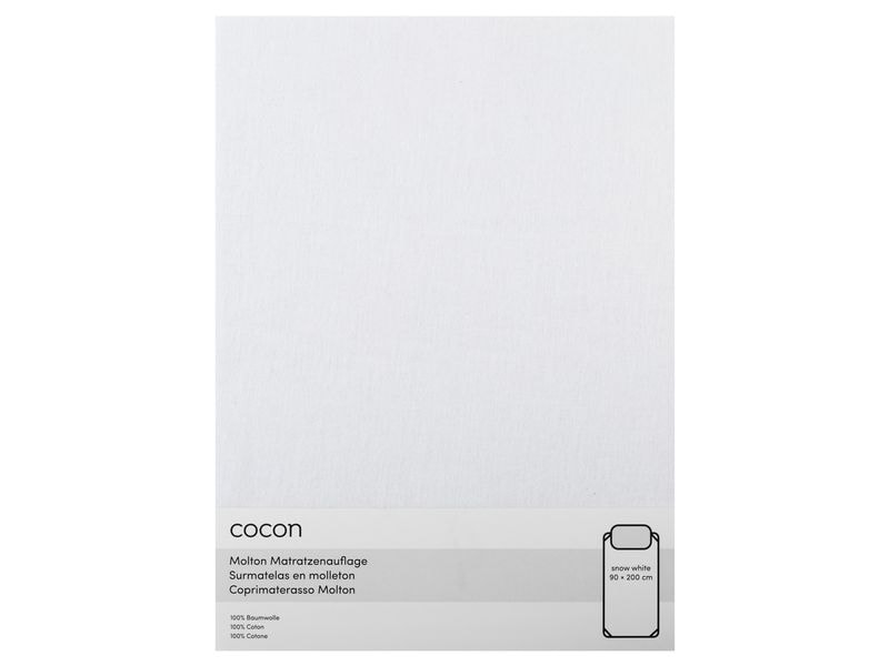 COCON Fixmolton 90 x 200 cm, Weiss Atmungsaktiver Matratzenschoner aus reiner Baumwolle