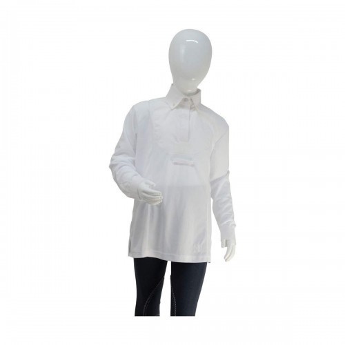 Camisa de competição equestre feminina Dedham de manga comprida, branca.