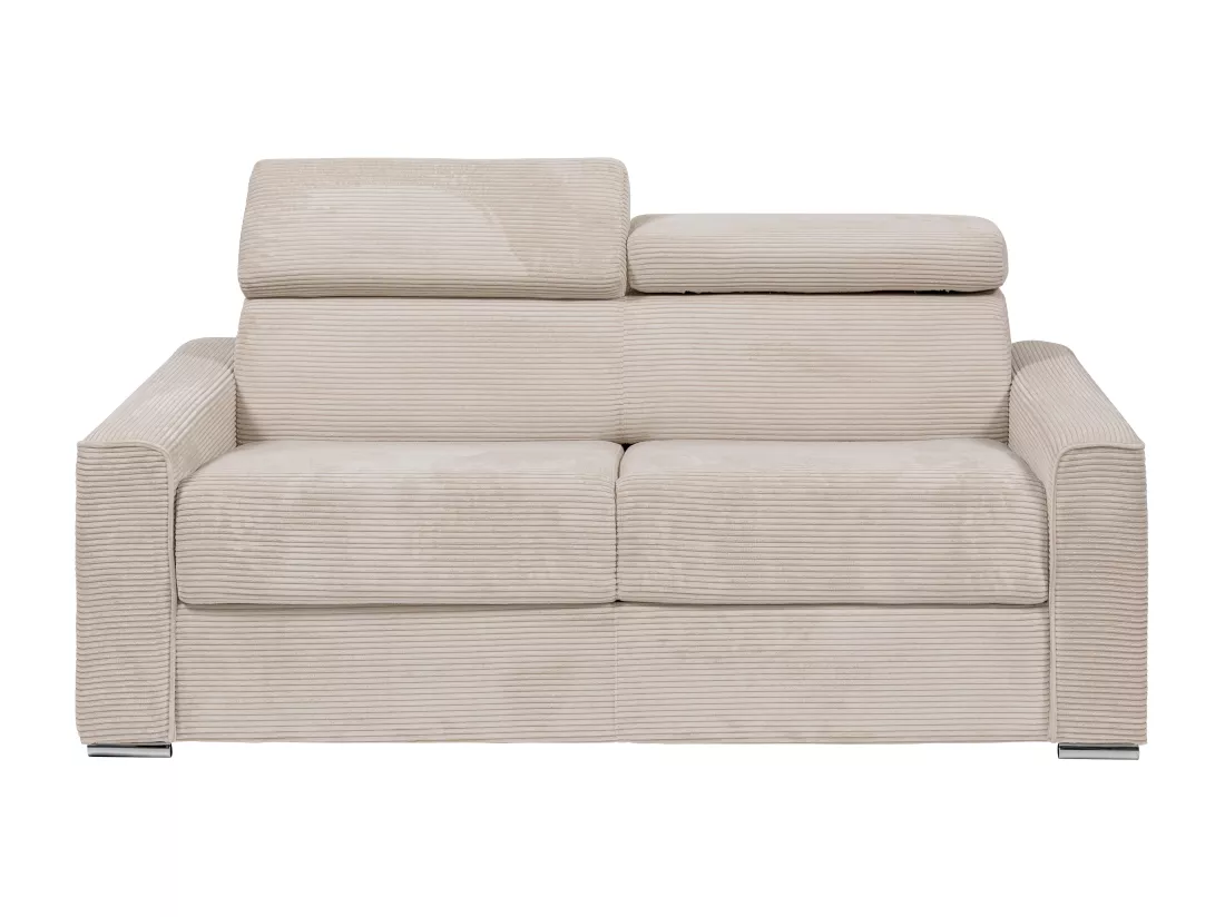 Canapé 3 places convertible express en velours côtelé beige - Couchage à lattes larges 140 cm - Matelas 22 cm mémoire de forme - VIZIR
