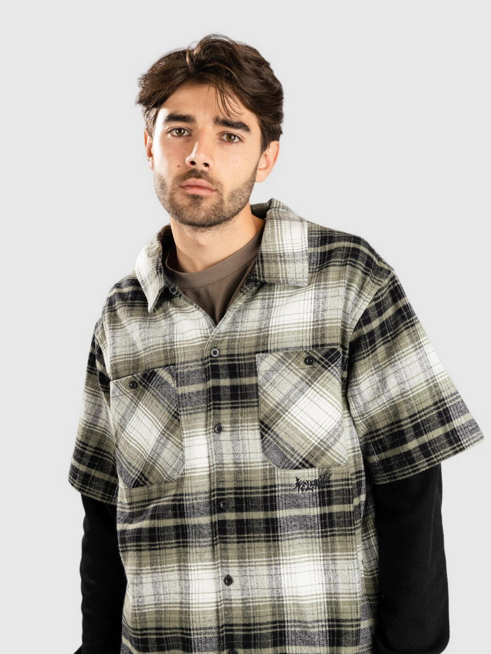 Welcome Lair Woven Plaid/Thermal Shirt olive