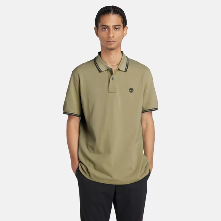 Polo à liseré en piqué pour homme en vert