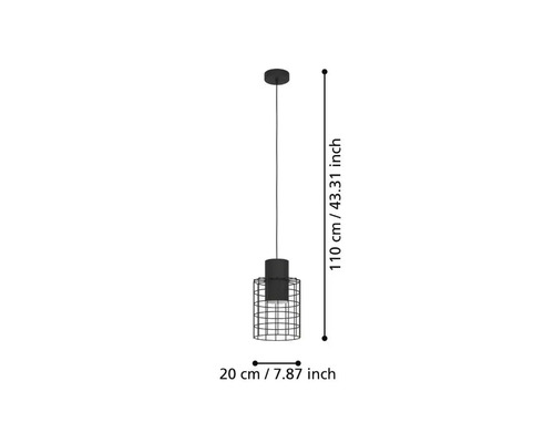 Hanglamp, 1-lichts, HxØ 110x20 cm, zwarte cilinder, zwarte buitenkant, witte binnenkant