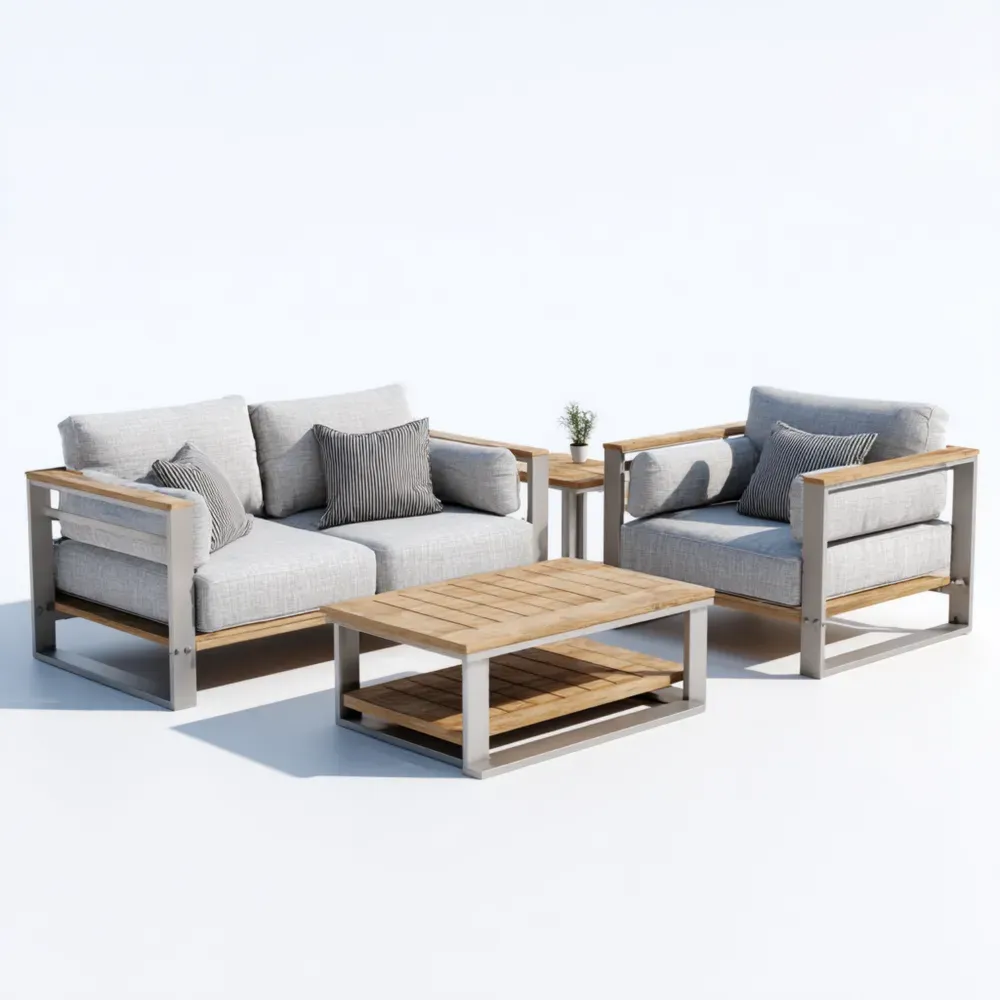 Outdoor-Sitzgruppe Teakholz und Aluminium Grau