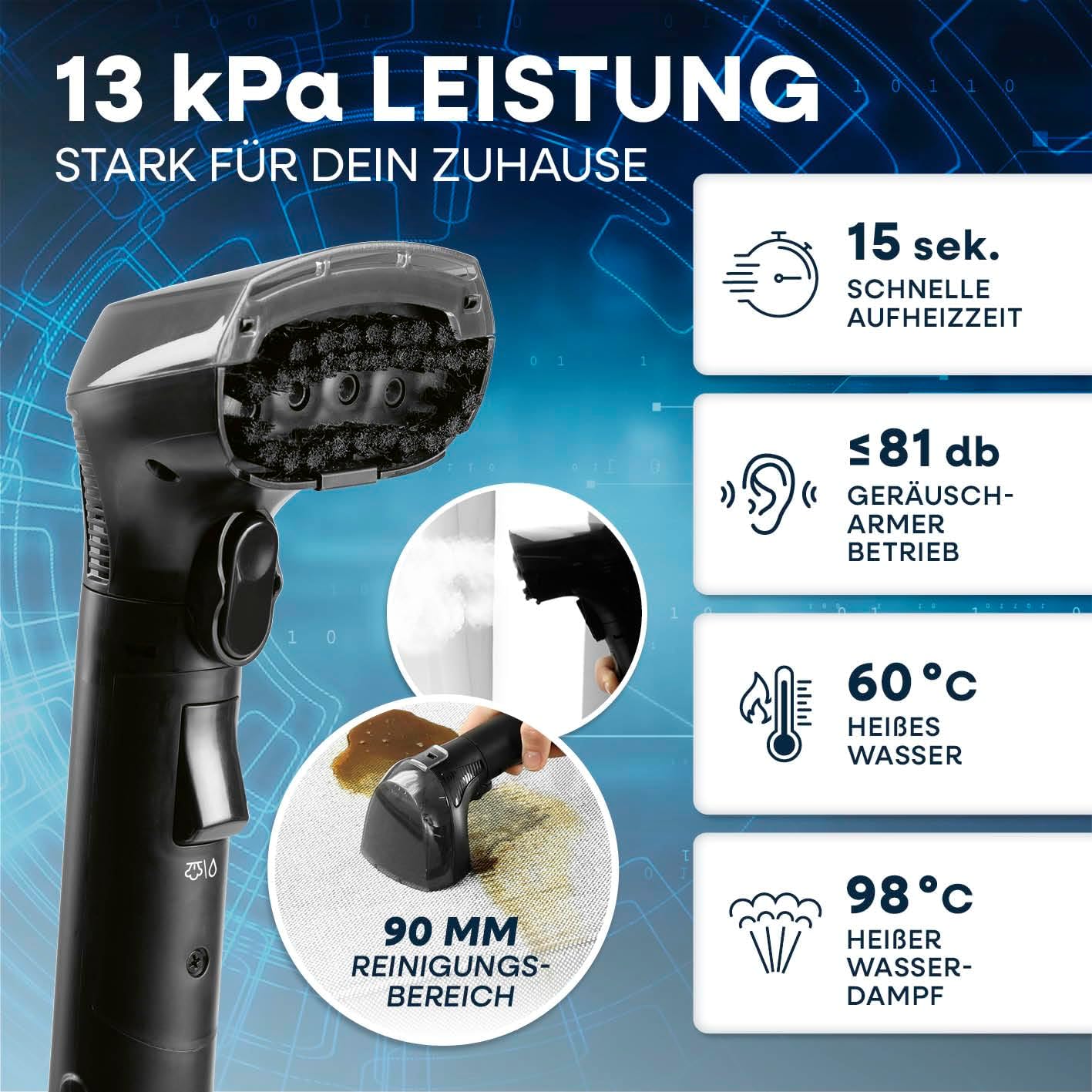 CLEANmaxx Polster- & Teppichreiniger Pro Steam | 3in1: Polsterreiniger, Spot Cleaner, Waschsauger | Fleckenreiniger mit Heißwasser- & Steam-Technologie für Teppich, Auto, Sofa etc.