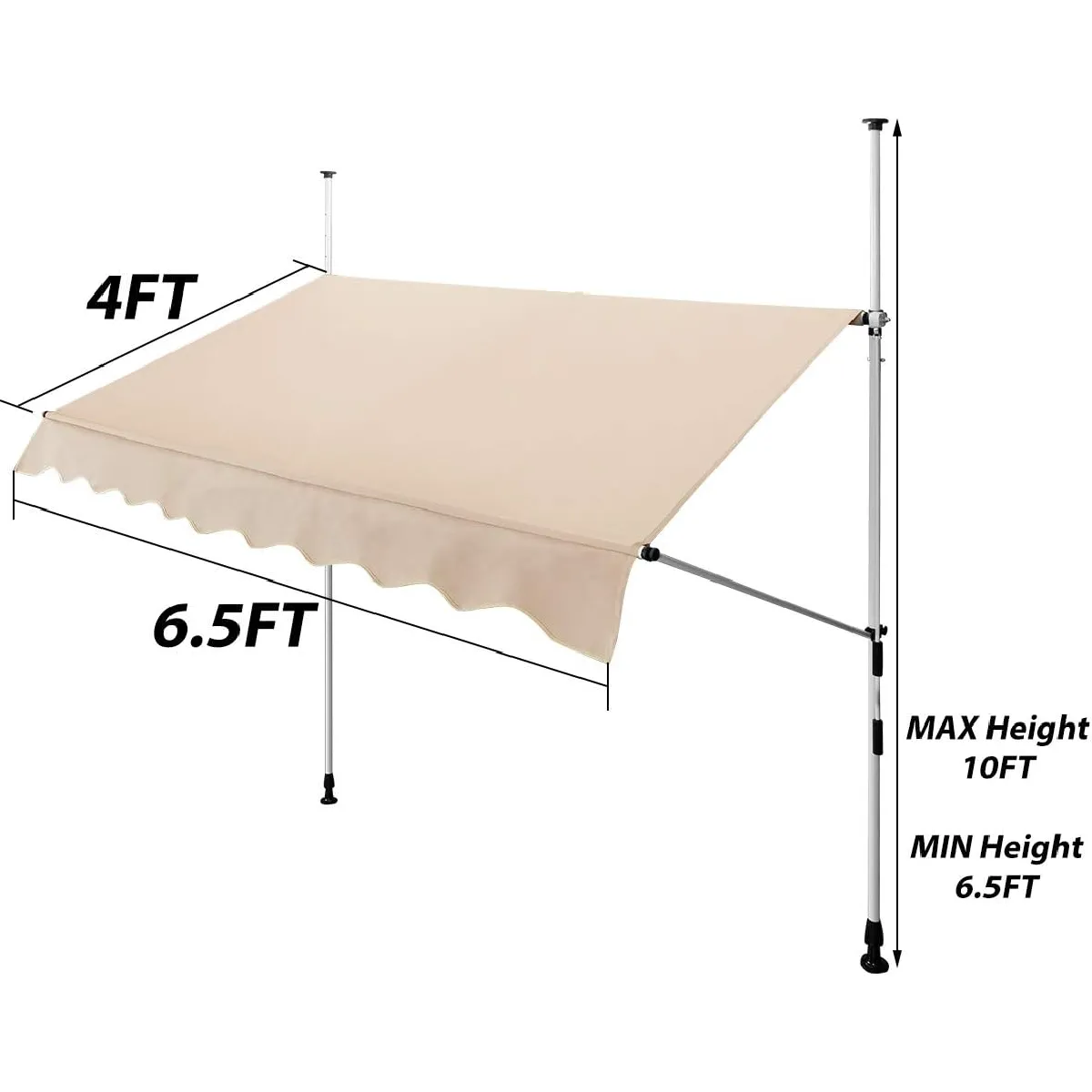YODOLLA Store Banne Manuel Rétractable avec Hauteur Réglable 2M-3M - Montage sans Perçage - 2 x 1,2 x (2-3) m - Beige