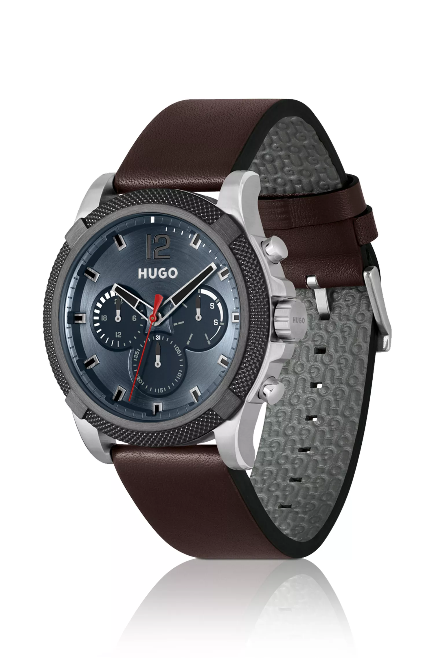 Relógio HUGO Red-Multi-eye com pulseira de couro marrom
