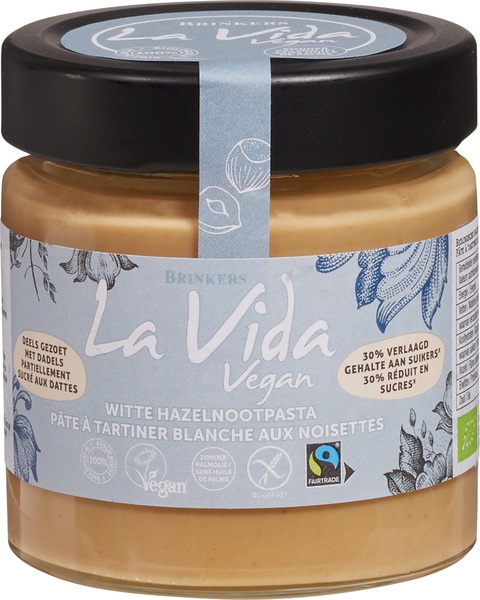 La Vida Vegan Hazelnootpasta Wit Minder Suiker (200 gr)