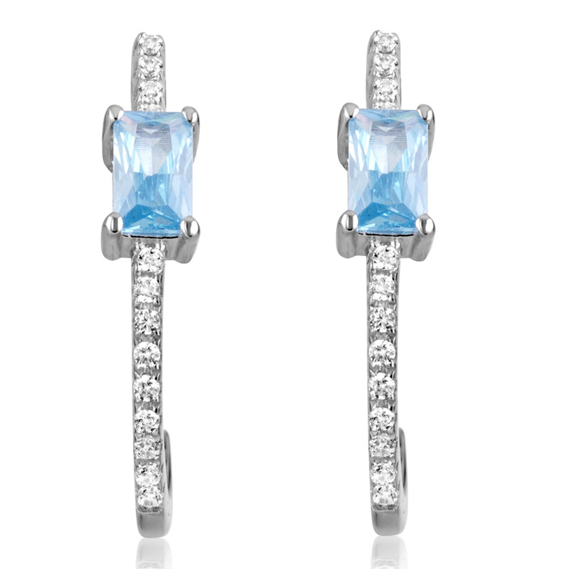 Boucles d'oreilles en Argent orné de 28 Cristaux Swarovski Cubic Zirconia Blancs et Bleu