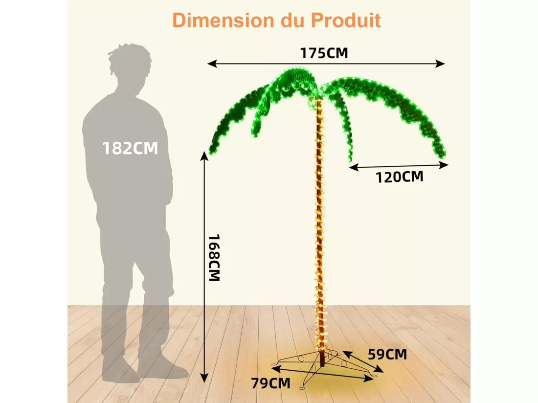 Palmier Artificiel LED Hauteur 136 cm, Lampe Motif de Cocotier d'Intérieur et d'Extérieur, avec Base Pliante, 60Hz/8W