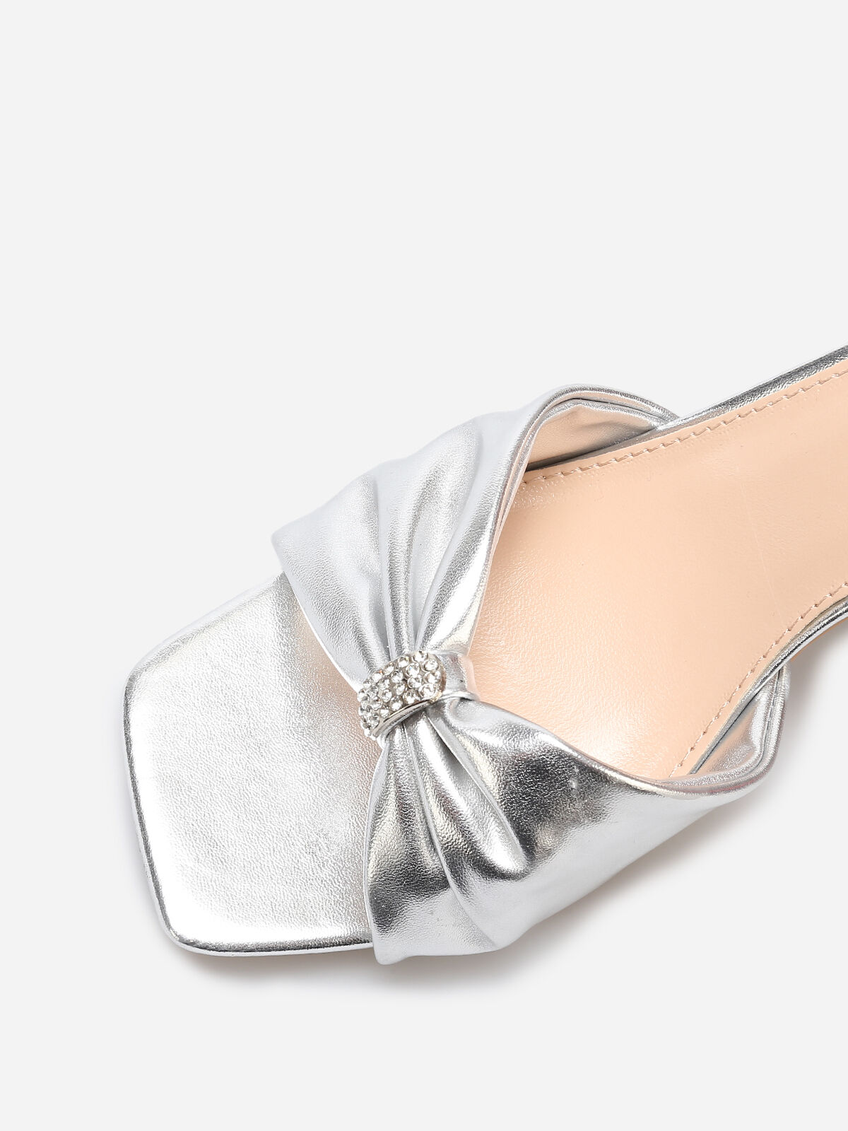Sandales avec bride noeud à strass- Argenté