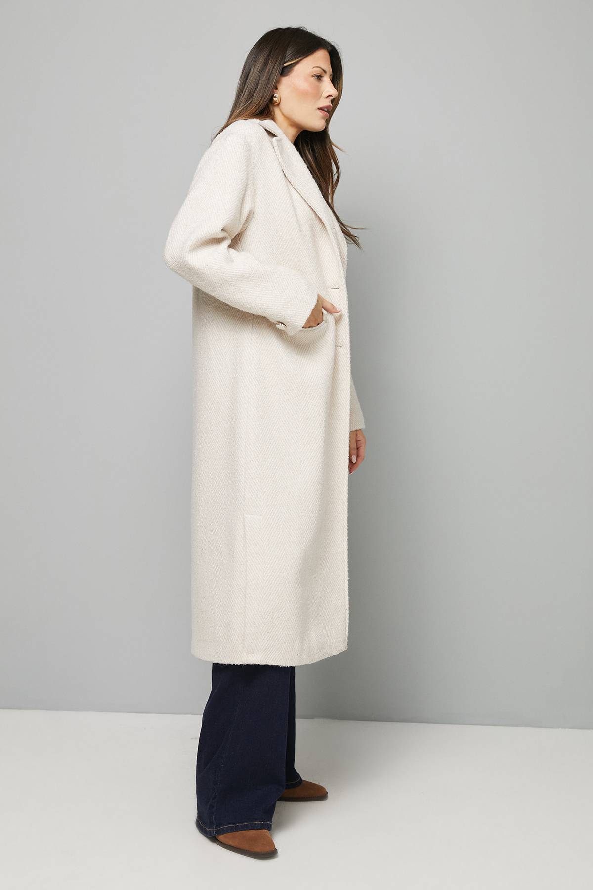 Wallis Manteau Midi Texturé à Simple Boutonnage