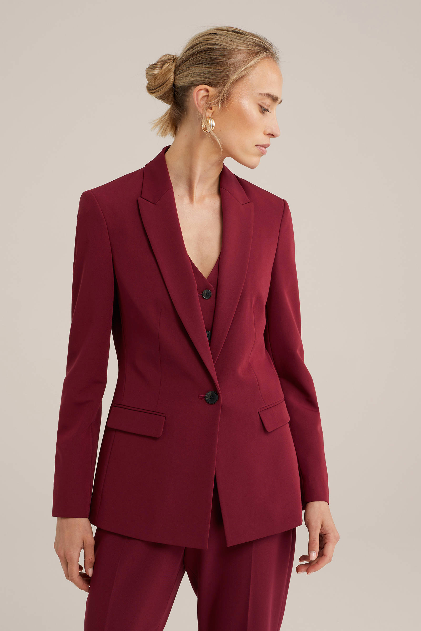 WE Fashion getailleerde blazer donkerrood