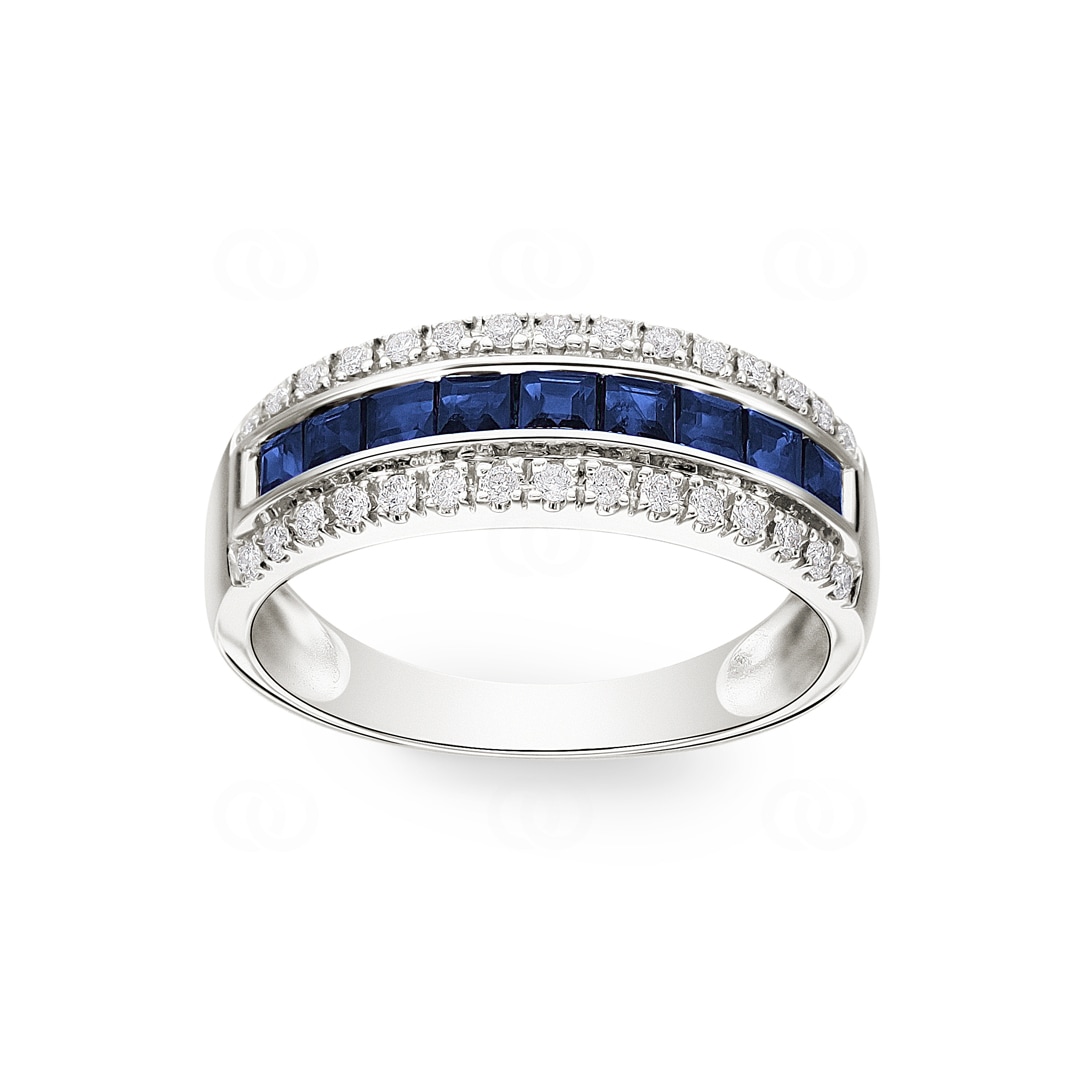 Saphirring 750/18 K Weissgold mit Diamanten 0.20 ct H/si