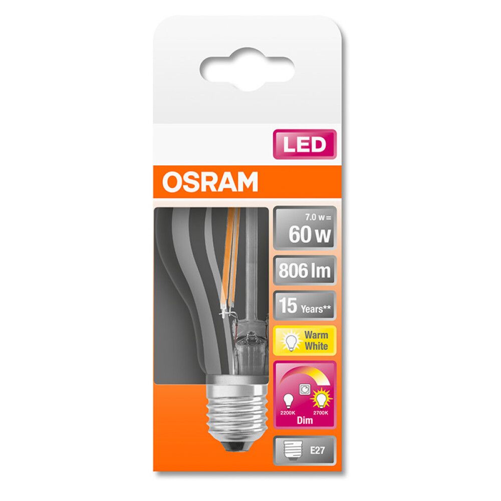LYSPÆRE OSRAM LED GLOW DIMBAR E27 7W