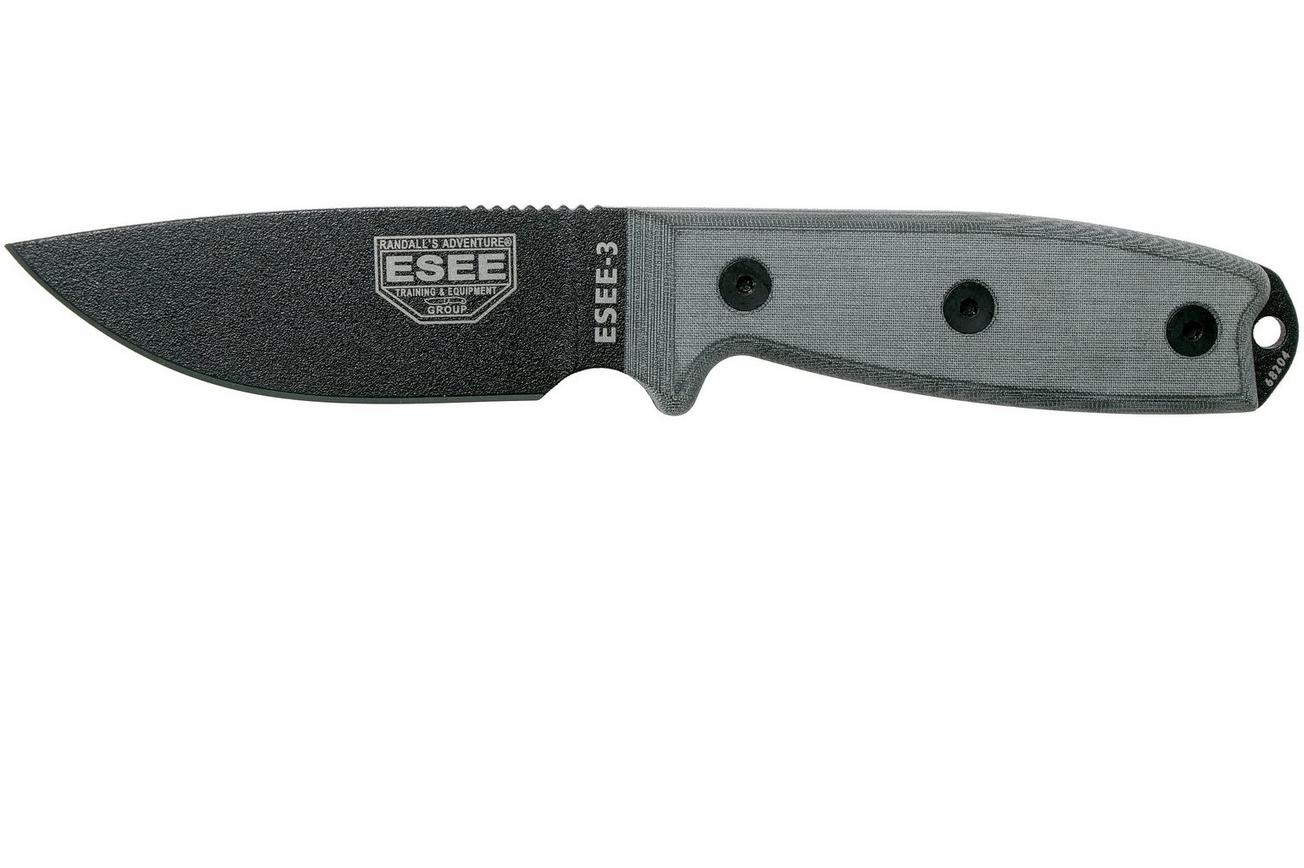 ESEE Model 3 Modified Pommel black blade, grey handle 3PM met schede   clip